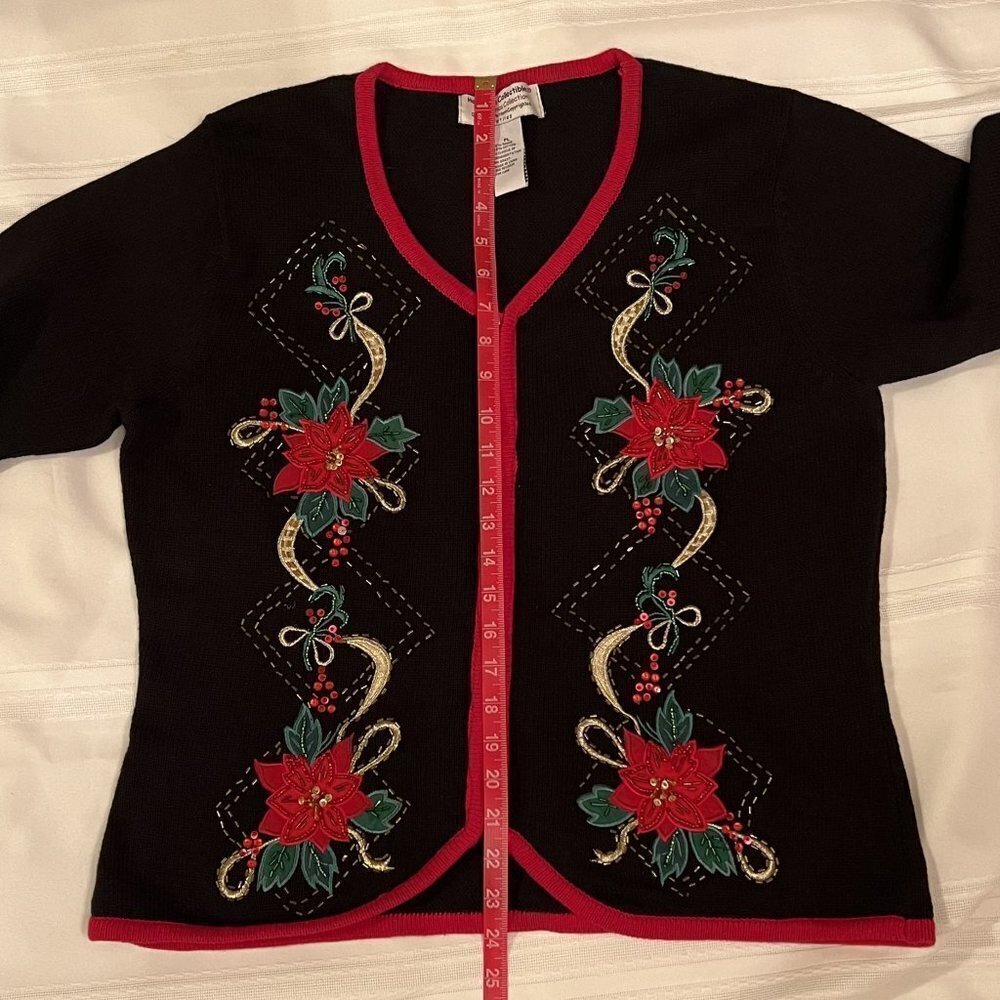 Christmas Cardigan Heirloom Collectibles‎ Collection LS Poinsettia PL EUC - Picture 4 of 8